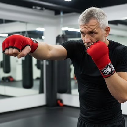 Boxeur mature avec gants rouges MMA
